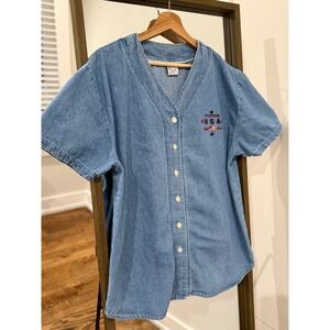 Vintage Bridge Sportswear USA Denim Baseball Shirt Embroidered Button Up L